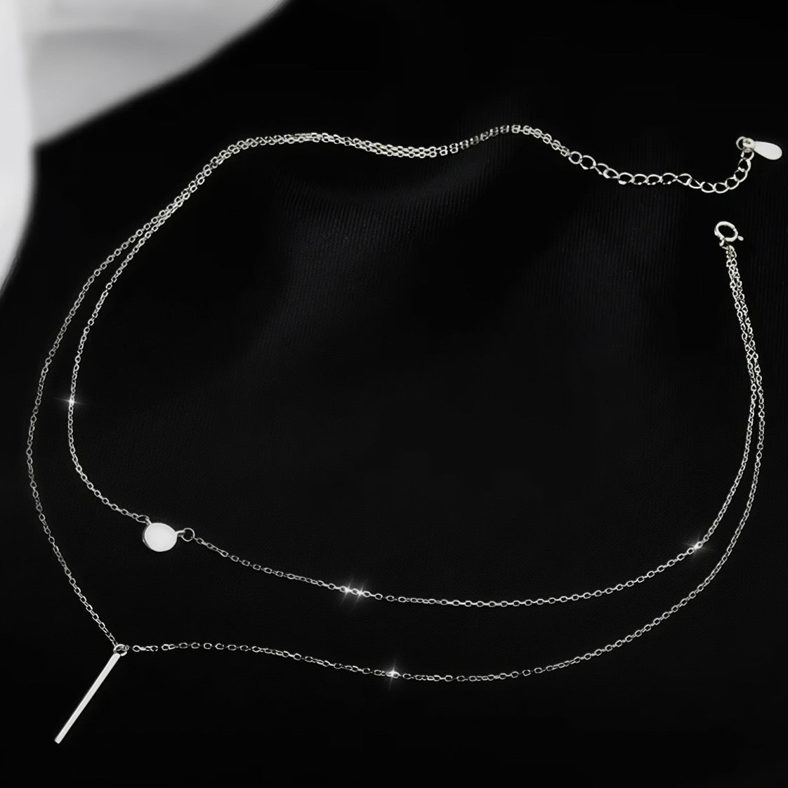 Silver Double & Chain Necklace