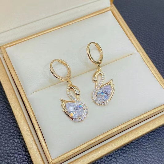 Rhinestone Swan & Earrings Set