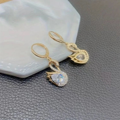 Rhinestone Swan & Earrings Set