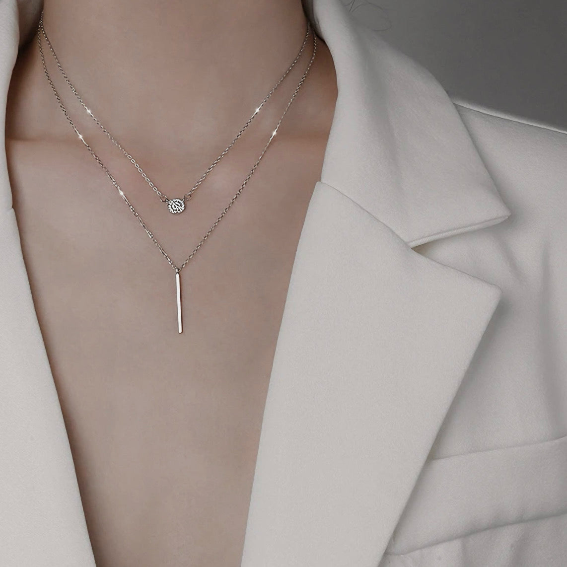 Silver Double & Chain Necklace