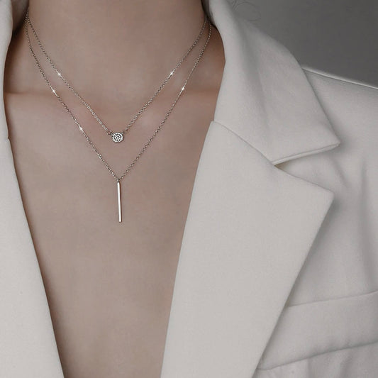 Silver Double & Chain Necklace