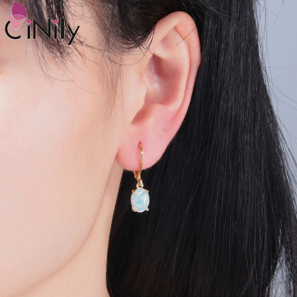 Oval Opal & Claw Earrings