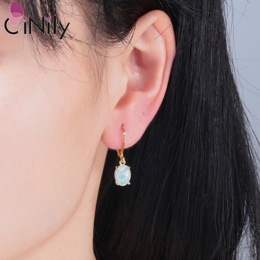 Oval Opal & Claw Earrings