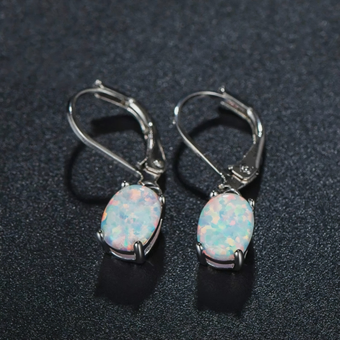 Oval Opal & Claw Earrings