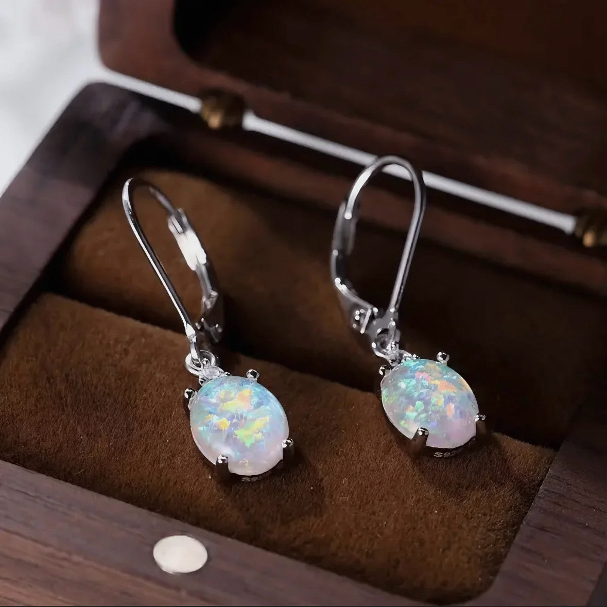 Oval Opal & Claw Earrings