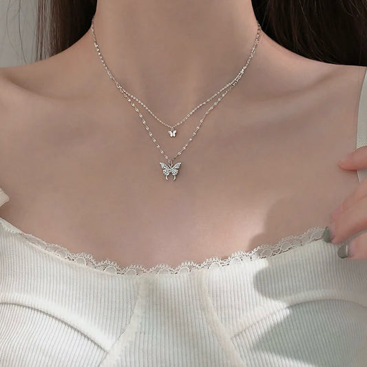 Double Butterfly & Pendant Necklace