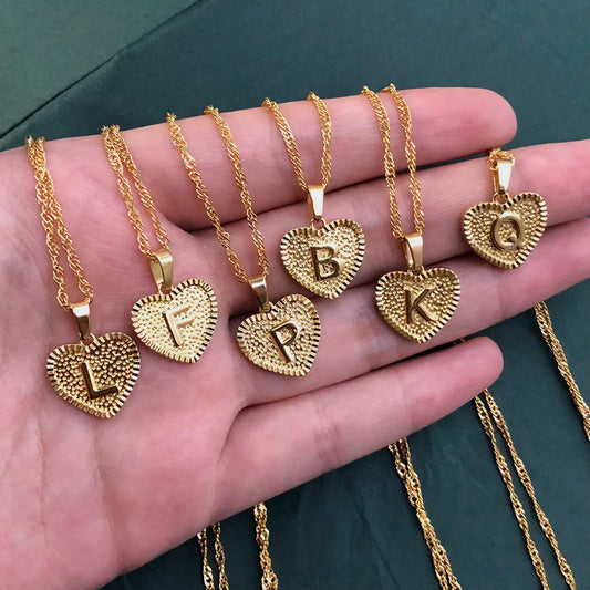 Initial Letter & Heart Necklace
